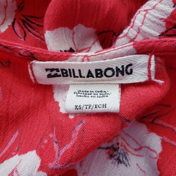 Billabong Skate Day Print Floral Mini Dress Size XS Red Skater V-Neck - Picture 8 of 9